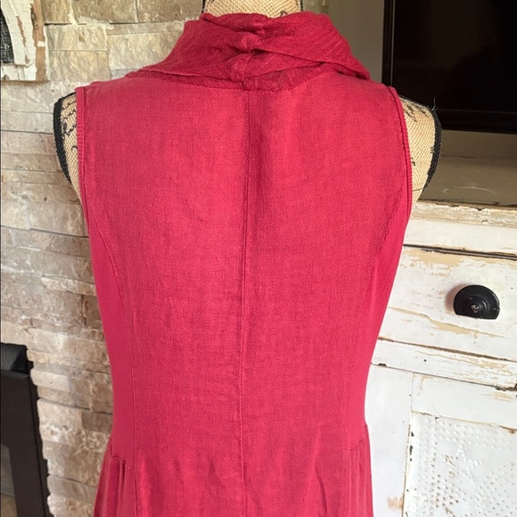 Inizio by portollc red linen blend midi sleeveless dress w cowl neck and pockets - Picture 9 of 16